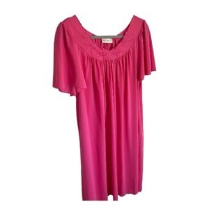 Women's VINTAGE ShadowLine Pink Nightgown 70s 80s Roses Flutter Sleeve Large